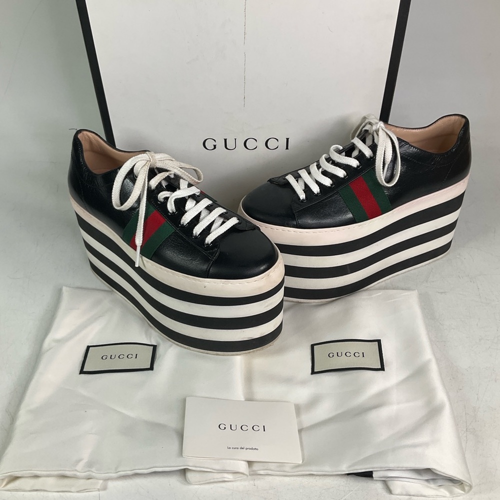 Gucci Peggy Black And White Platform Sneaker Shoes Size  38 1/2 (EU) 8 1/2 (US)